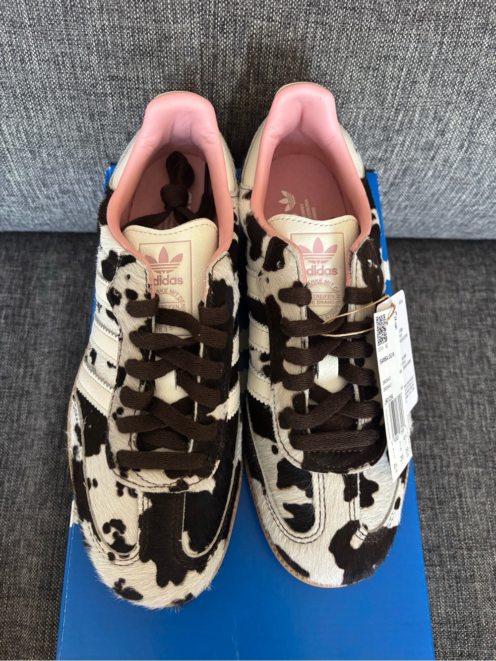 Adidas Samba OG Cow Print Sneakers in Black, White & Pink - Picture 5 of 10